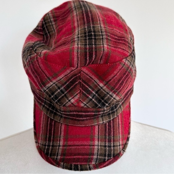 Red plaid wool blend newsboy cap hat - Picture 3 of 5